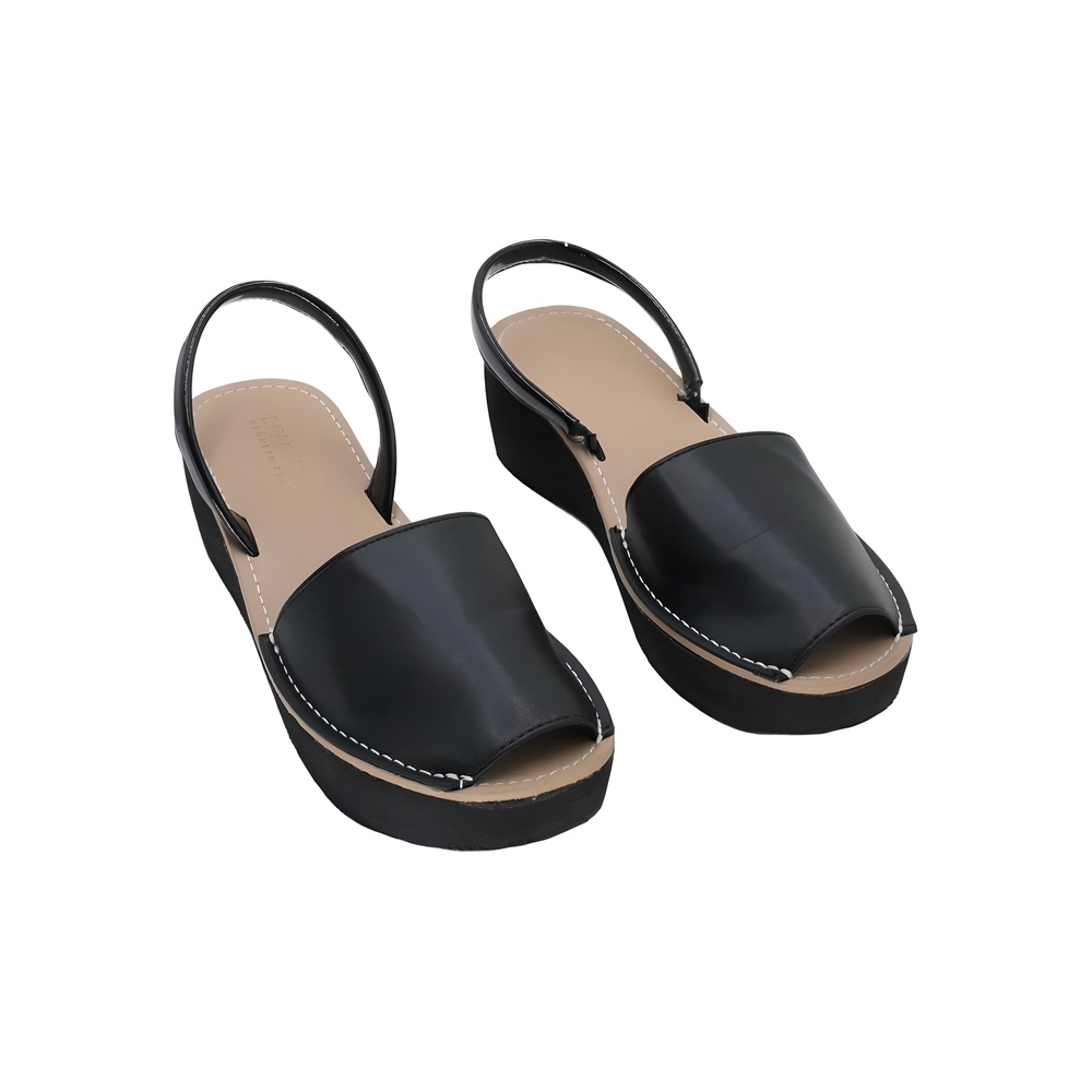 Kenneth Cole Reaction Fine Glass Platform Wedge Sandals Black Size 7M